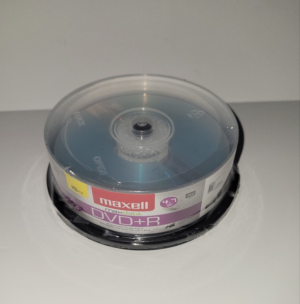 Blank DVD Discs 15 Maxell DVD+R Spindle New